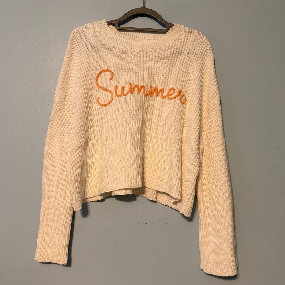 Moon & Madison XL Summer Embroidered Knit Sweater Cream Orange 2099